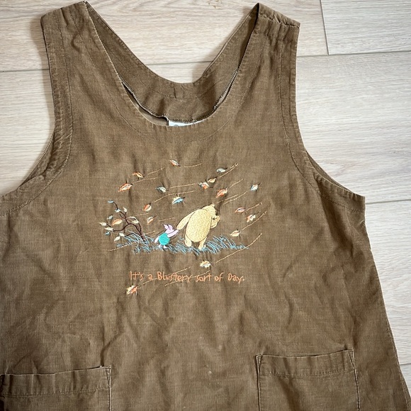 Disney Dresses & Skirts - Vintage Disney Pooh Embroidered Brown Corduroy Sleeveless Jumper Dress Size XL
